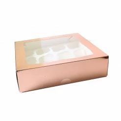 Party Animal Direct Cake Boxes ROSE GOLD Cupcake Box With PVC Window (holds 12 Cupcakes)