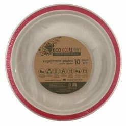 Alpen Sugarcane Lunch Plates 180mm Red 10 Pack Eco Range