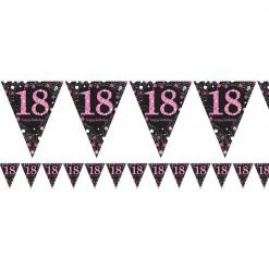 Party Animal Direct 18th Birthday Sparkling Celebration 18th Bunting Banner - Pink