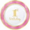 Party Animal Direct 1ST BIRTHDAY PINK 7" (19CM) ROUND PLATES (Premium)