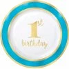 Party Animal Direct PREMIUM 1ST BIRTHDAY BLUE 7"(19CM) ROUND PLATES