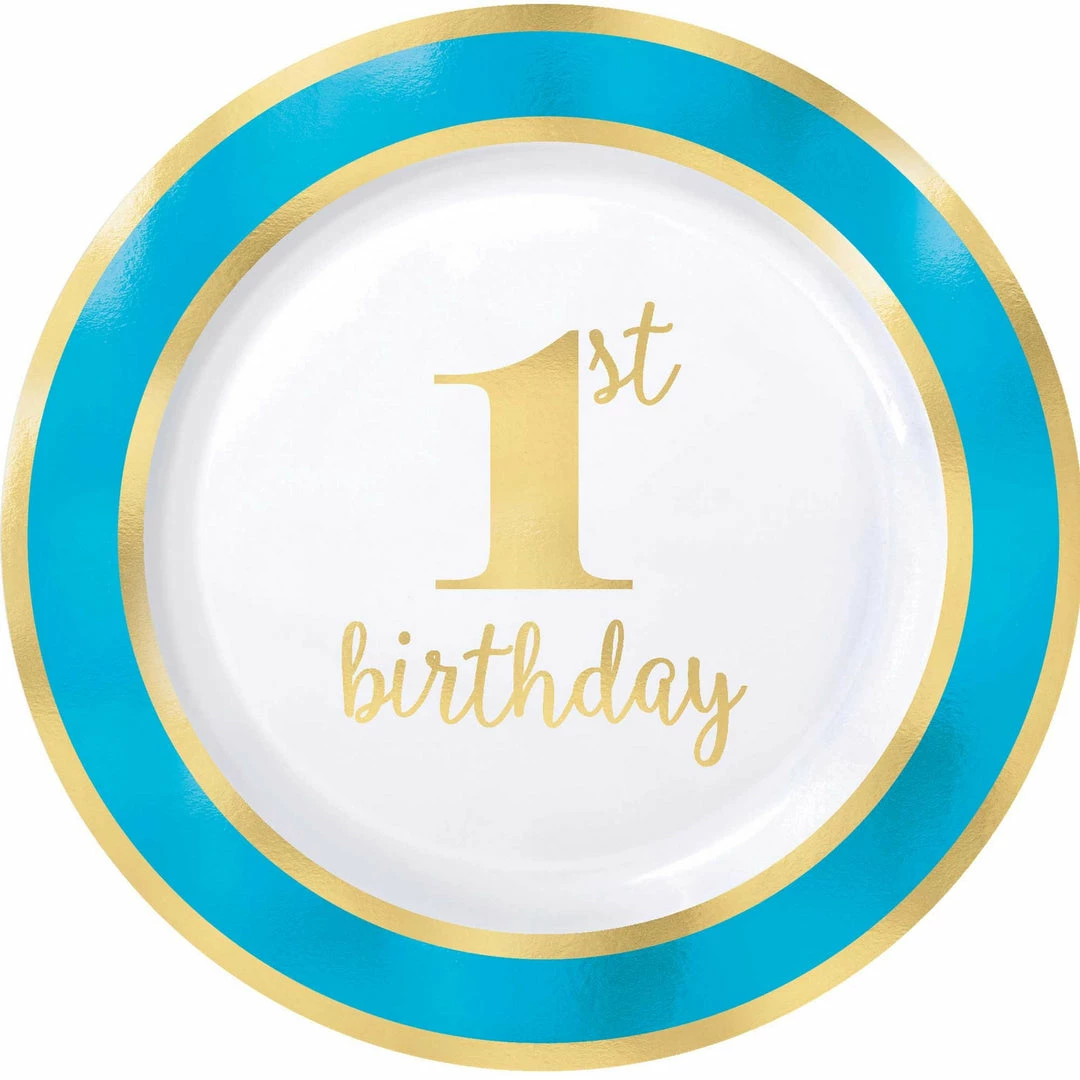 Party Animal Direct 1ST BIRTHDAY BLUE 10"(26CM) ROUND PLATES (PREMIUM)