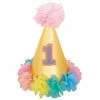 AMSCAN 1ST BIRTHDAY GIRL DELUXE GLITTERED CONE HAT