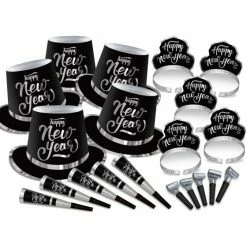 Party Animal Direct New Years Eve NEW YEAR'S PARTY BOX KIT BLACK & SILVER FOR 20 PEOPLE