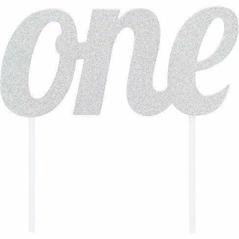 Party Animal Direct ONE GLITTER SILVER CAKE TOPPER 1st Birthday