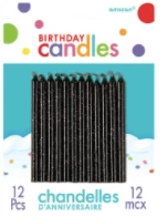 Party Animal Direct Black Glitter Candles 12 Pack