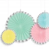 Party Animal Direct Gender Reveal PASTEL COLOURED AND SILVER RIM PAPER FAN DECORATIONS (PACK OF 4)