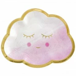 Party Animal Direct Oh Baby Girl Metallic Dessert Plates 8pk - Cloud
