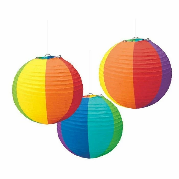 Party Animal Direct Rainbow Paper Lanterns (Pack Of 3) Circus Theme