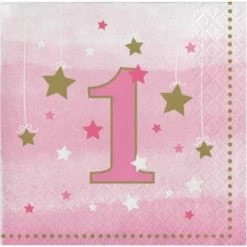 Party Animal Direct 1st Birthday ONE LITTLE STAR PINK NAPKINS