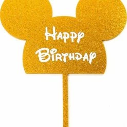 Party Animal Direct Minnie Mouse GOLD HAPPY BIRTHDAY MICKEY EARS CAKE TOPPER