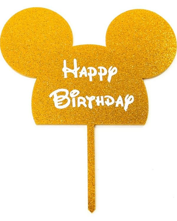Party Animal Direct Minnie Mouse GOLD HAPPY BIRTHDAY MICKEY EARS CAKE TOPPER