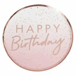 Party Animal Direct ROSE GOLD FOILED HAPPY BIRTHDAY PAPER PLATES