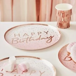 Party Animal Direct ROSE GOLD FOILED HAPPY BIRTHDAY PAPER PLATES