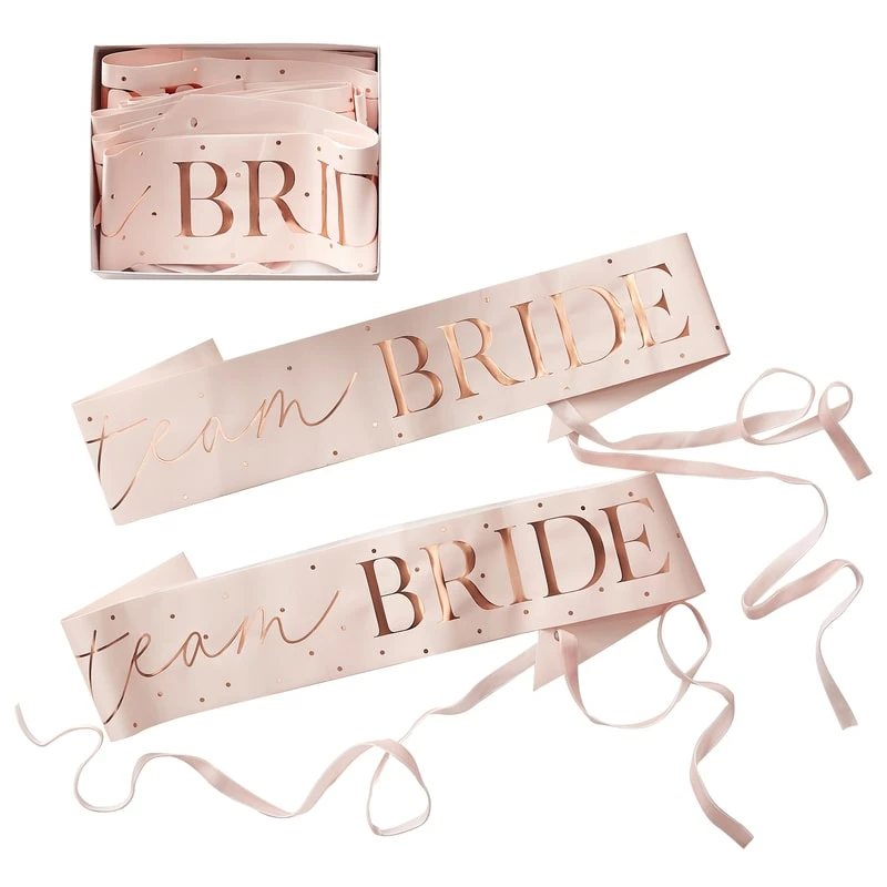 Party Animal Direct PINK AND ROSE GOLD TEAM BRIDE SASHES - 6 PACK - TEAM BRIDE Hens Party / Bachelorette