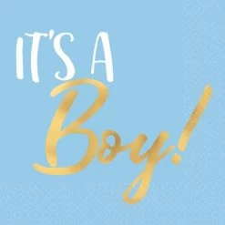 Party Animal Direct Metallic Gold & Blue It's A Boy Napkins Baby Shower