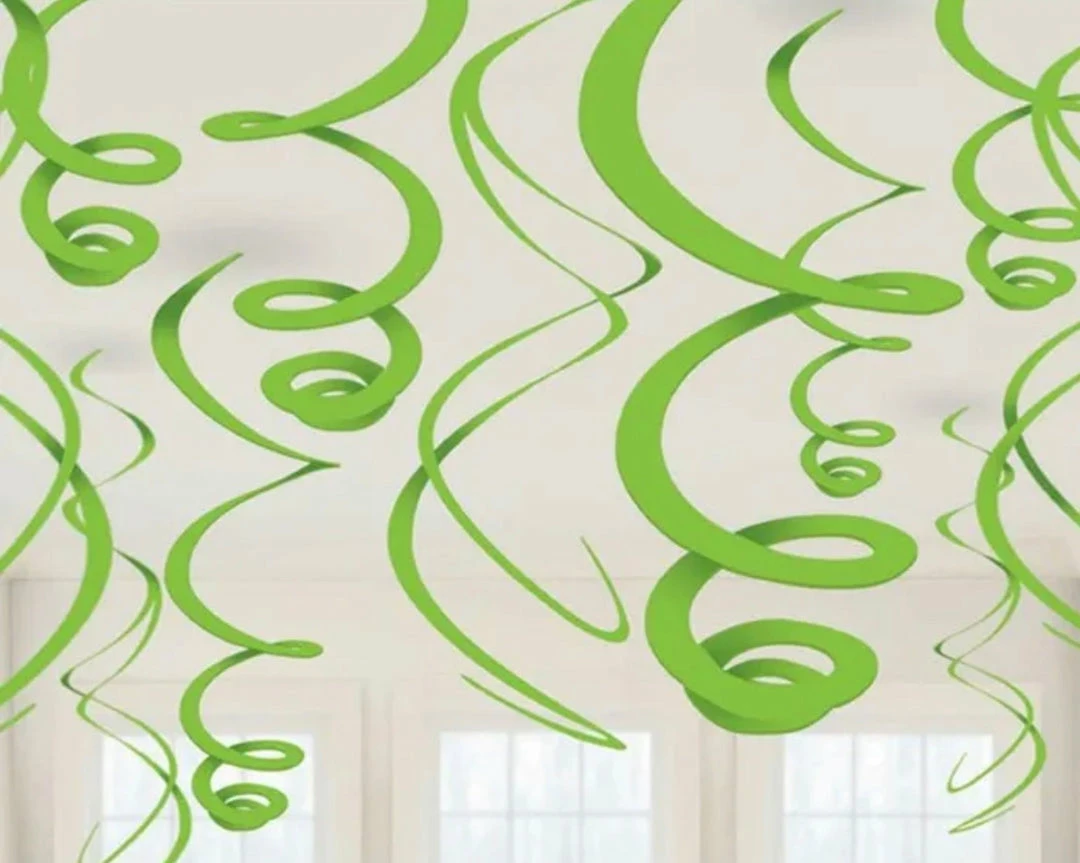 Party Animal Direct LIME GREEN SWIRL DECORATIONS (PACK OF 12)