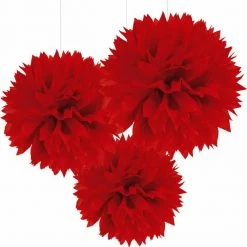 Party Animal Direct RED TISSUE PAPER POM POM BALLS (PACK OF 3)