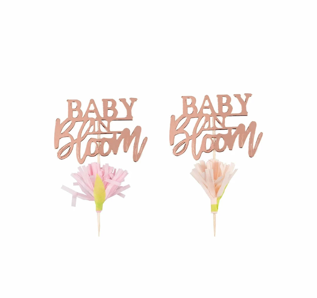 Party Animal Direct ROSE GOLD BABY IN BLOOM CUPCAKE TOPPERS Baby Shower