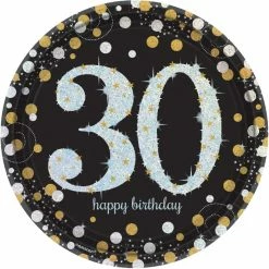 Party Animal Direct SPARKLING CELEBRATION 30TH BIRTHDAY LARGE PAPER PLATES (PACK OF 8)