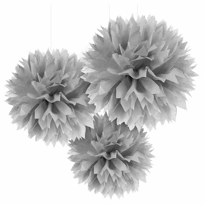 Party Animal Direct SILVER TISSUE PAPER POM POM BALLS (PACK OF 3)