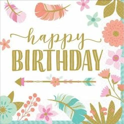 Party Animal Direct Boho “happy Birthday” Beverage Napkin