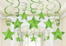 Party Animal Direct STAR SWIRL DECORATIONS PK30 - GREEN