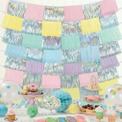 Party Animal Direct PRETTY PASTELS FOIL FRINGE BACKDROP Iridescent