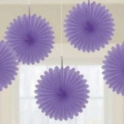 Party Animal Direct MINI FAN DECORATIONS 5 PACK - PURPLE
