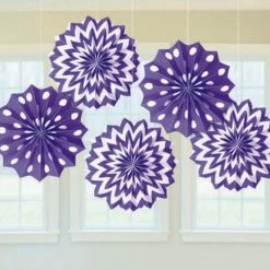 Party Animal Direct MINI FAN DECORATIONS 5 PACK - PURPLE