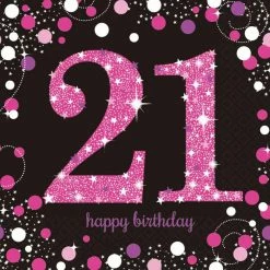 Party Animal Direct PINK CELEBRATION 21ST BIRTHDAY LARGE NAPKINS / SERVIETTES (PACK OF 16)