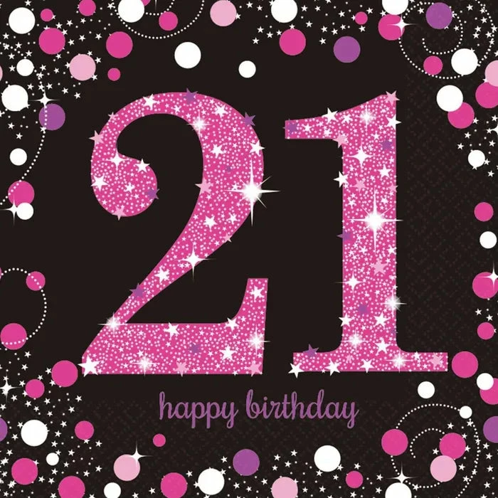 Party Animal Direct PINK CELEBRATION 21ST BIRTHDAY LARGE NAPKINS / SERVIETTES (PACK OF 16)