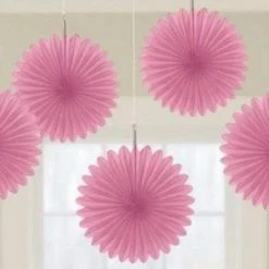 Party Animal Direct PRINTED PAPER FAN DECORATIONS 5 PACK - PINK