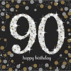 Party Animal Direct SPARKLING CELEBRATION 90TH BIRTHDAY SMALL PAPER NAPKINS / SERVIETTES (PACK OF 16)