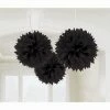 Party Animal Direct Black Fluffy Tissue Hanging Decorations 40cm 3 Pk