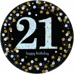 Party Animal Direct SPARKLING CELEBRATION 21ST BIRTHDAY LARGE PAPER PLATES (PACK OF 8)