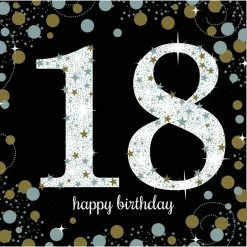 Party Animal Direct Sparkling Celebration Happy 18th Birthday Lunch Napkins 16 Pack - Silver