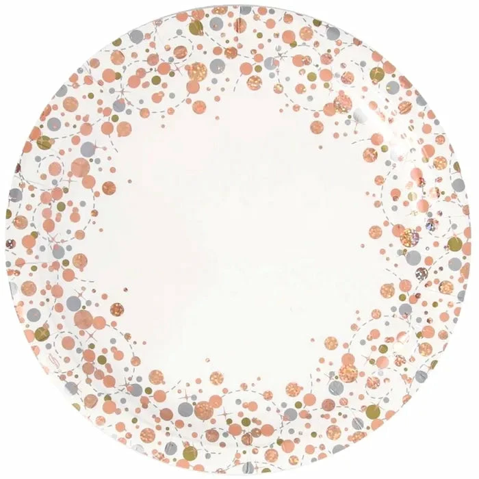 Party Animal Direct Eco Range SPARKLING FIZZ ROSE GOLD LARGE PAPER PLATES (PACK OF 8)