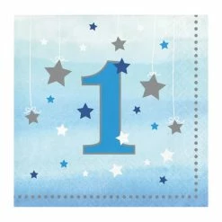 Party Animal Direct ONE LITTLE STAR BOY NUMBER 1 SMALL NAPKINS (PACK OF 16)