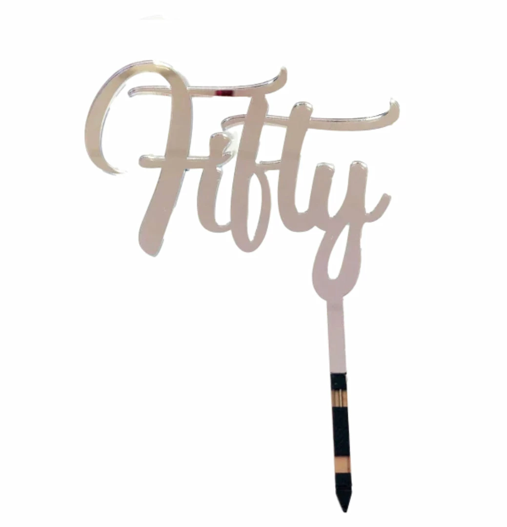 Party Animal Direct FIFTY SILVER ACRYLIC TOPPER 50th Birthday