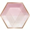 Party Animal Direct Bridal Shower / Bride To Be ROSE ALL DAY ROSE GOLD FOIL STRIPES HEXAGONAL PLATES