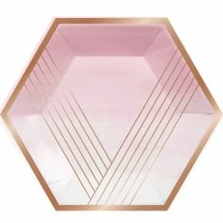 Party Animal Direct Bridal Shower / Bride To Be ROSE ALL DAY ROSE GOLD FOIL STRIPES HEXAGONAL PLATES