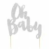 Party Animal Direct Baby Shower SILVER OH BABY GLITTER CAKE TOPPER