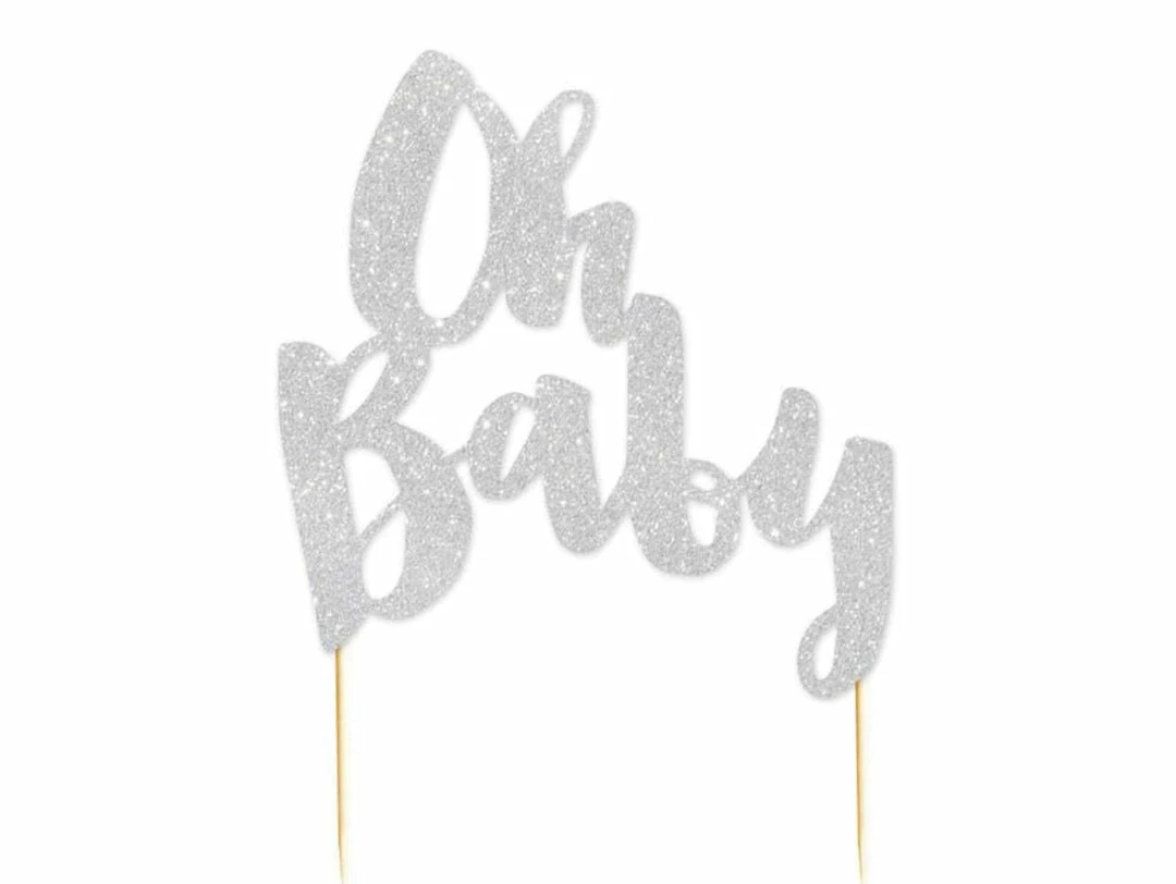 Party Animal Direct Baby Shower SILVER OH BABY GLITTER CAKE TOPPER