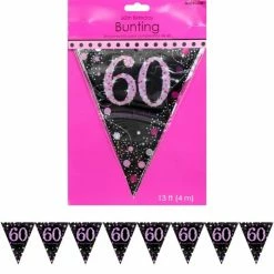 Party Animal Direct PINK CELEBRATION 60TH BIRTHDAY FLAG BANNER
