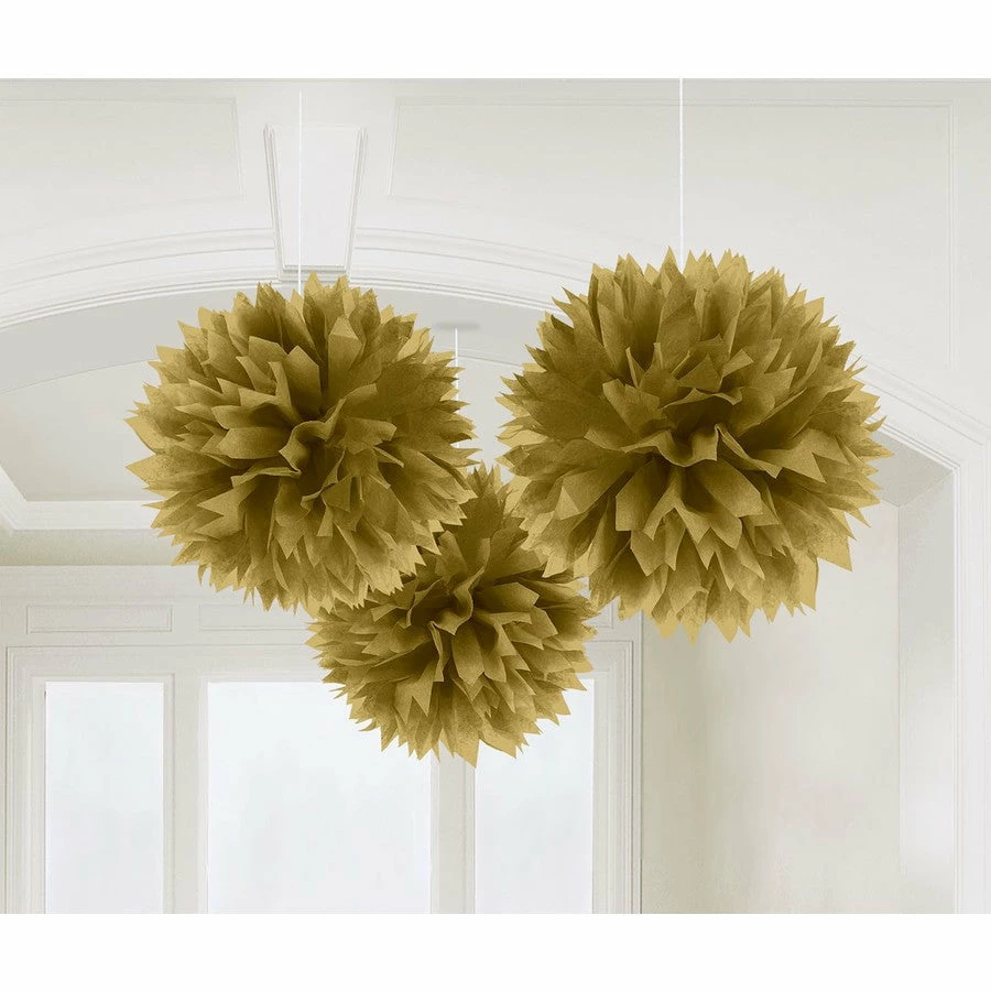 Party Animal Direct GOLD TISSUE PAPER POM POM BALLS (PACK OF 3)
