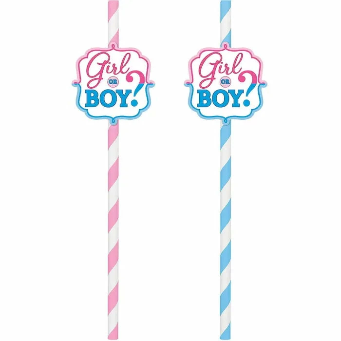 Party Animal Direct GIRL OR BOY PAPER STRAWS (PACK OF 12)
