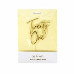 Party Animal Direct TWENTY ONE GOLD & CLEAR ACRYLIC CAKE TOPPER 21st Birthday