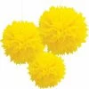 Party Animal Direct YELLOW TISSUE PAPER POM POM BALLS (PACK OF 3)