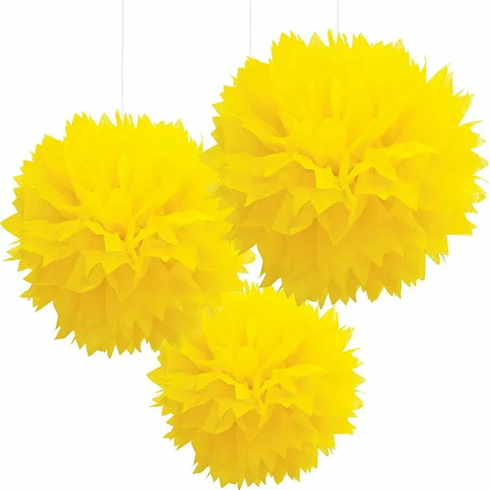 Party Animal Direct YELLOW TISSUE PAPER POM POM BALLS (PACK OF 3)
